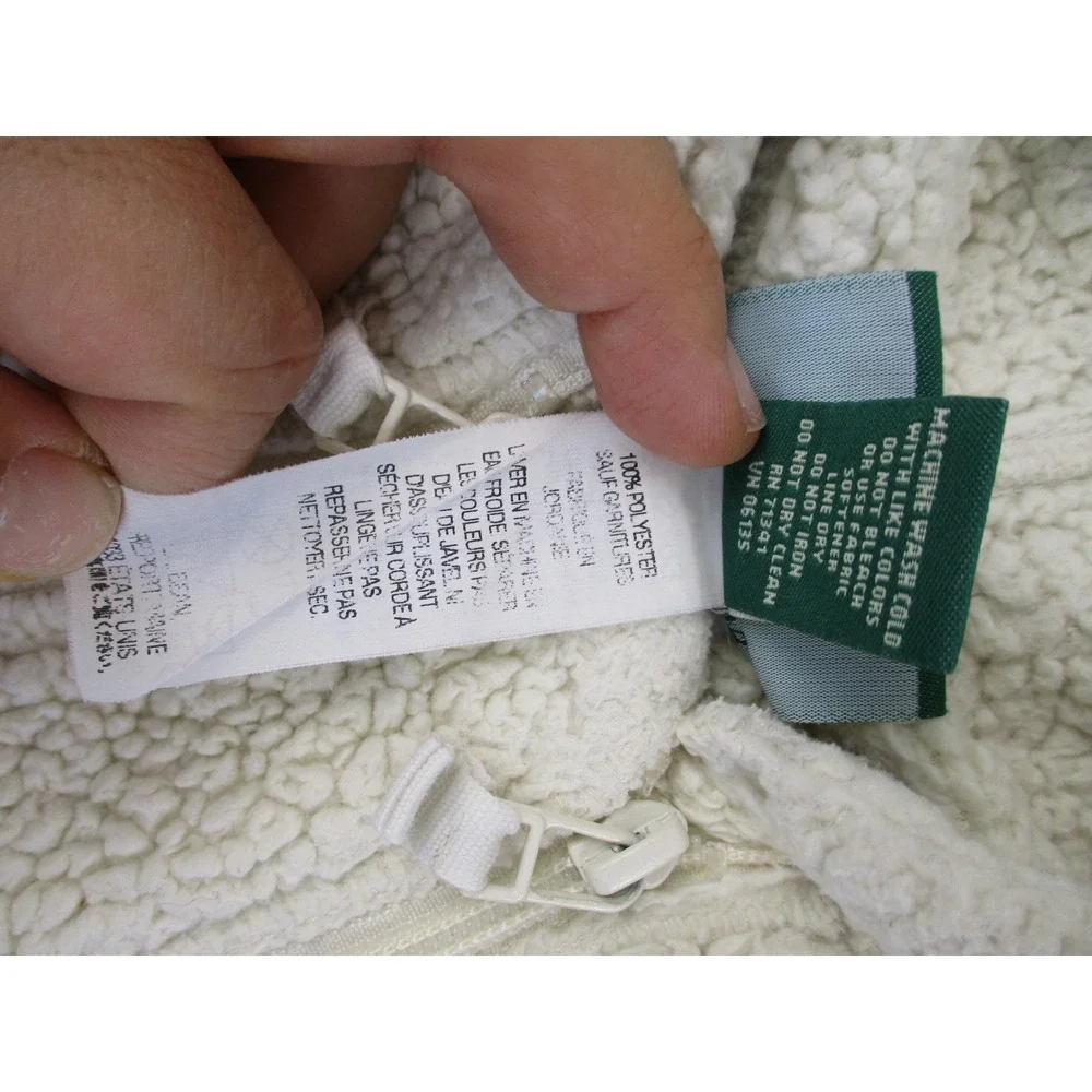 LL Bean Fleece Bunting Unisex 3-6M Cream Hi-Pile Sherpa Bear Ear Hood 244704